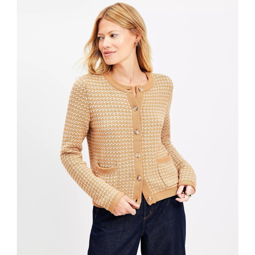 Loft Textured Sweater Jacket Button Up Women’s Size Large Brown